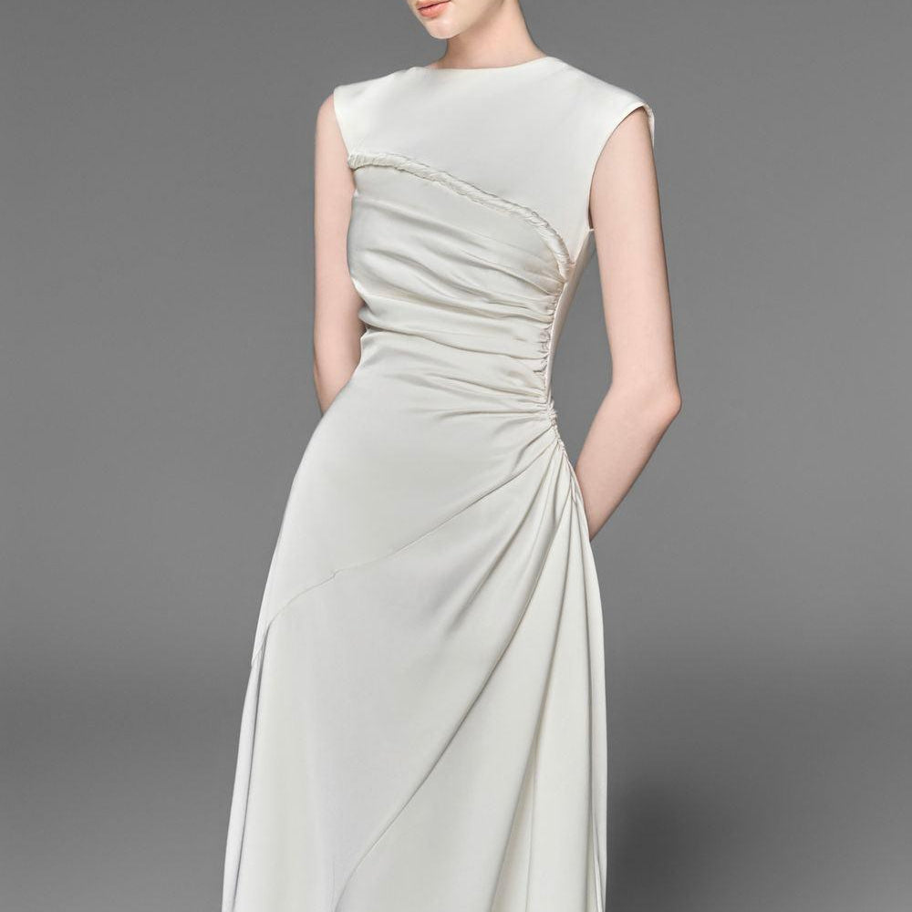 Lexie A-line Draped Silk Blend Midi Dress - MEAN BLVD