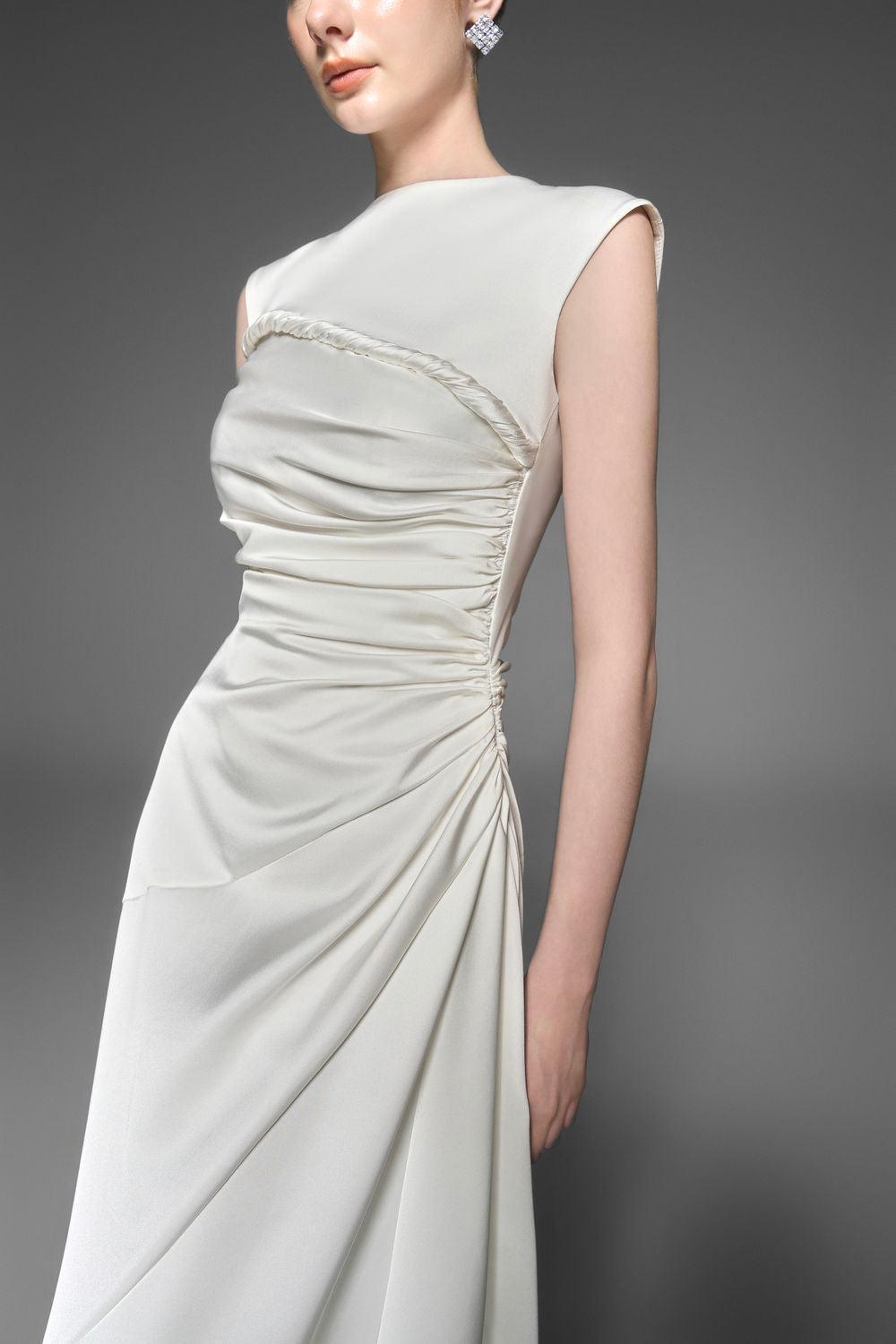 Lexie A-line Draped Silk Blend Midi Dress - MEAN BLVD