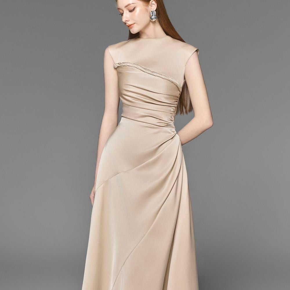 Lexie A-line Draped Silk Blend Midi Dress - MEAN BLVD