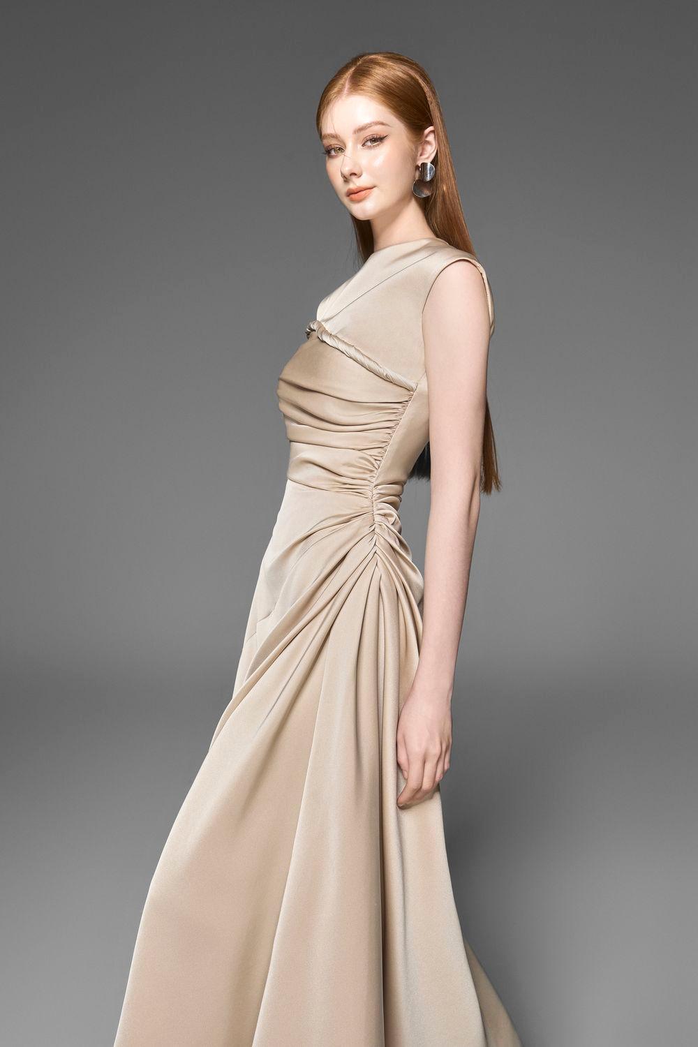 Lexie A-line Draped Silk Blend Midi Dress - MEAN BLVD