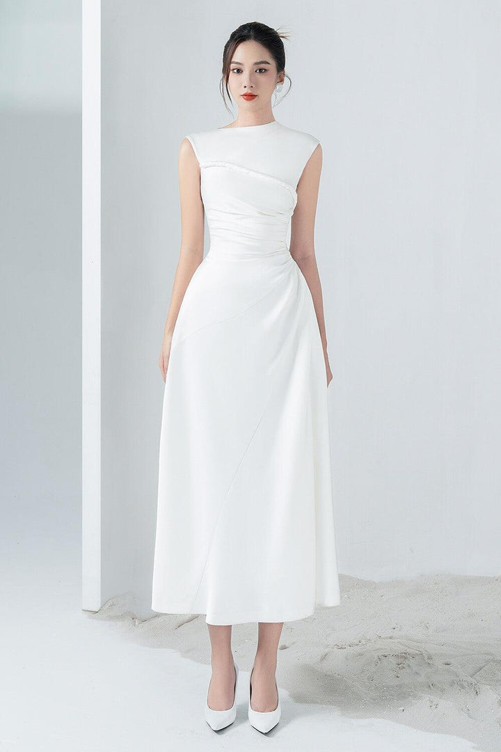 Lexie A-line Draped Silk Blend Midi Dress - MEAN BLVD
