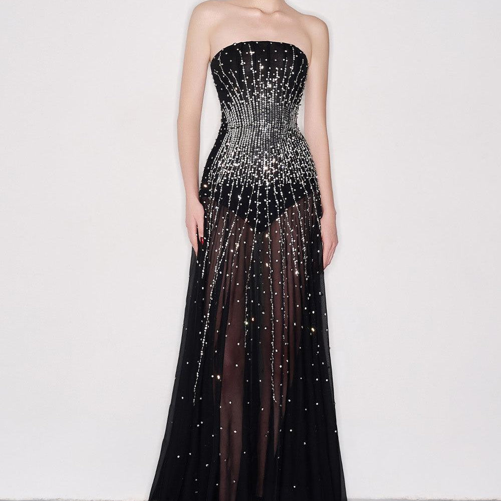 Women's Leyla Strapless Stone Organza Voile Floor Length Dress