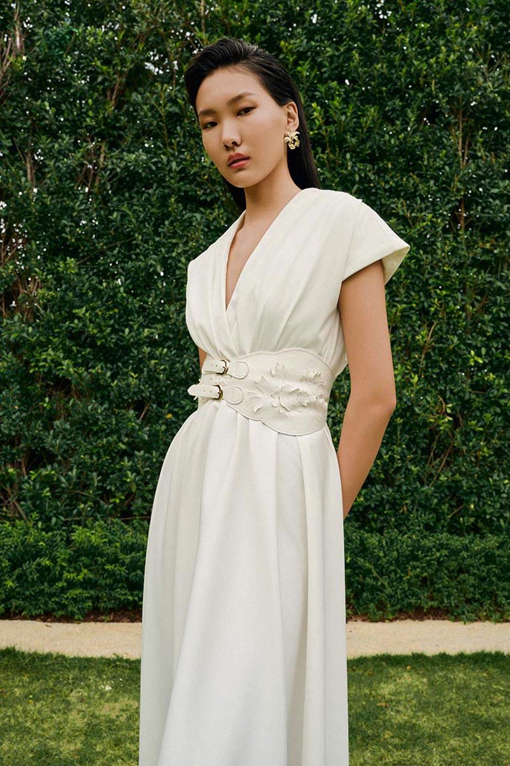 calf length cotton dresses Women's Lidies Fit and Flare Cap Sleeved Cotton Calf Length Dress Customize White MEAN BLVD