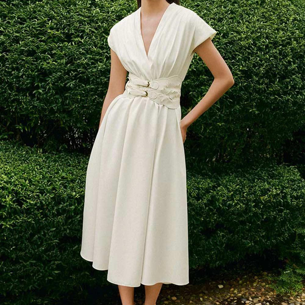 Lidies Fit and Flare Cap Sleeved Cotton Calf Length Dress - MEAN BLVD