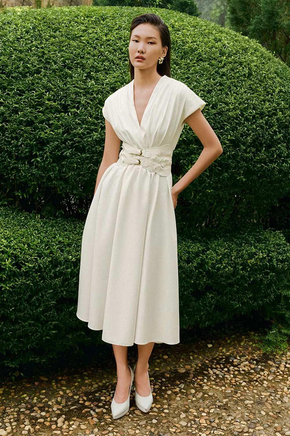 Women's Lidies Fit and Flare Cap Sleeved Cotton Calf Length Dress Customize White MEAN BLVD Women's Lidies Fit and Flare Cap Sleeved Cotton Calf Length Dress Customize White MEAN BLVD