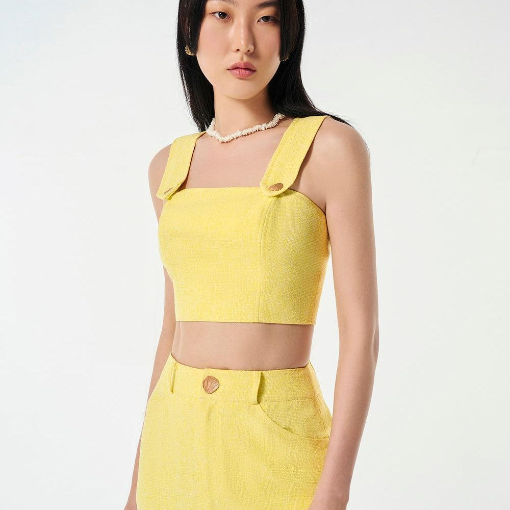Lilia Cropped Strappy Tweed Top - MEAN BLVD