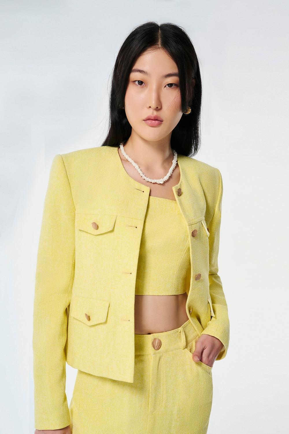 Lilia Cropped Strappy Tweed Top - MEAN BLVD