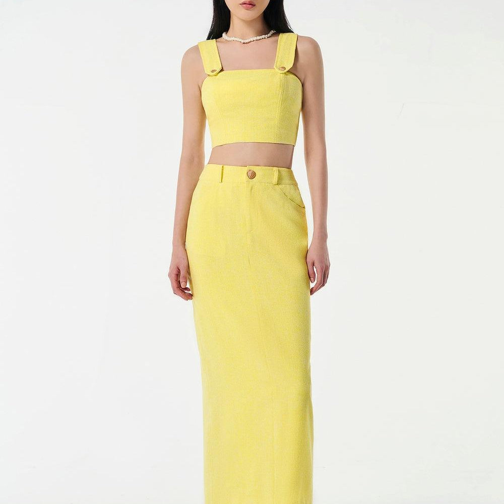 Lilia Pencil Back Slit Tweed Midi Skirt - MEAN BLVD