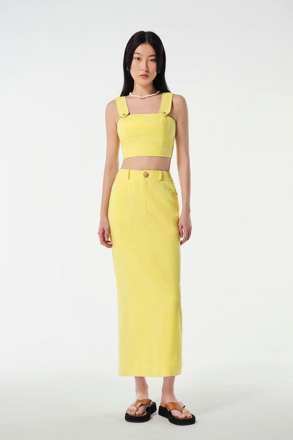 Lilia Pencil Back Slit Tweed Midi Skirt - MEAN BLVD