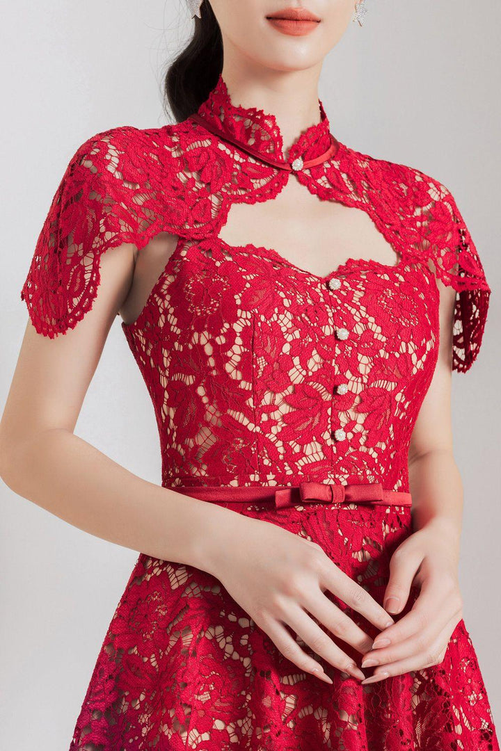 Lilian A-line Cut-Out Lace Midi Dress - MEAN BLVD