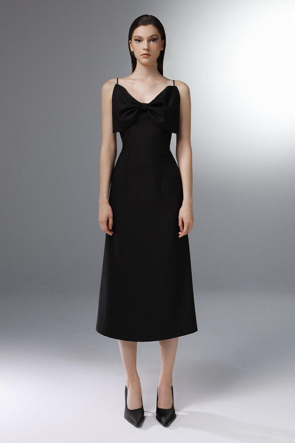 Lilibet A-line Bow Wool Cotton Calf Length Dress - MEAN BLVD