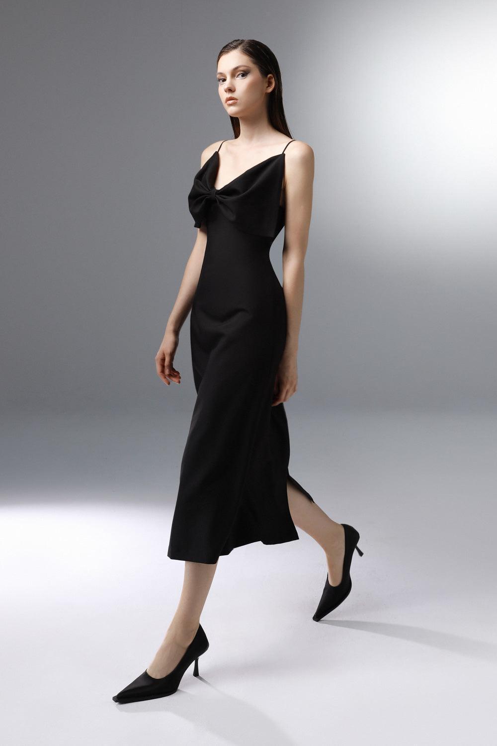 Lilibet A-line Bow Wool Cotton Calf Length Dress - MEAN BLVD