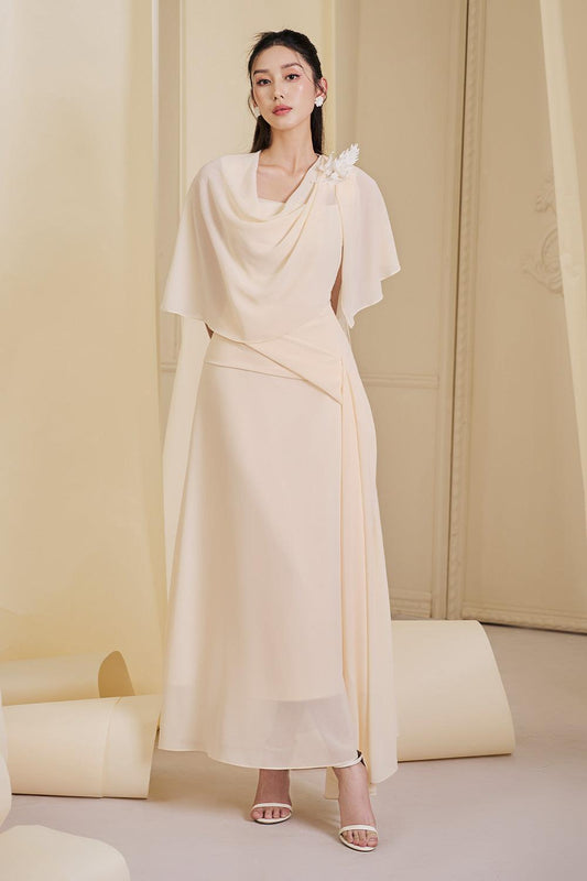 Lilla A-line Cowl Neck Chiffon Ankle Length Dress - MEAN BLVD