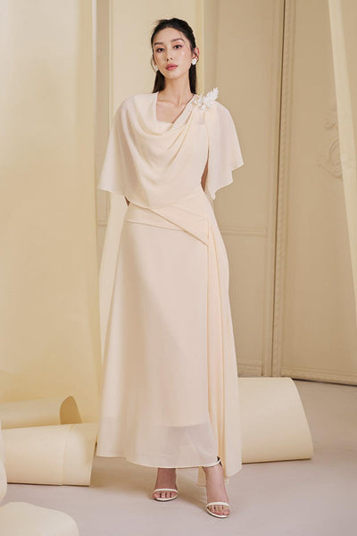 Women's Lilla A-line Cowl Neck Chiffon Ankle Length Dress S/M/L