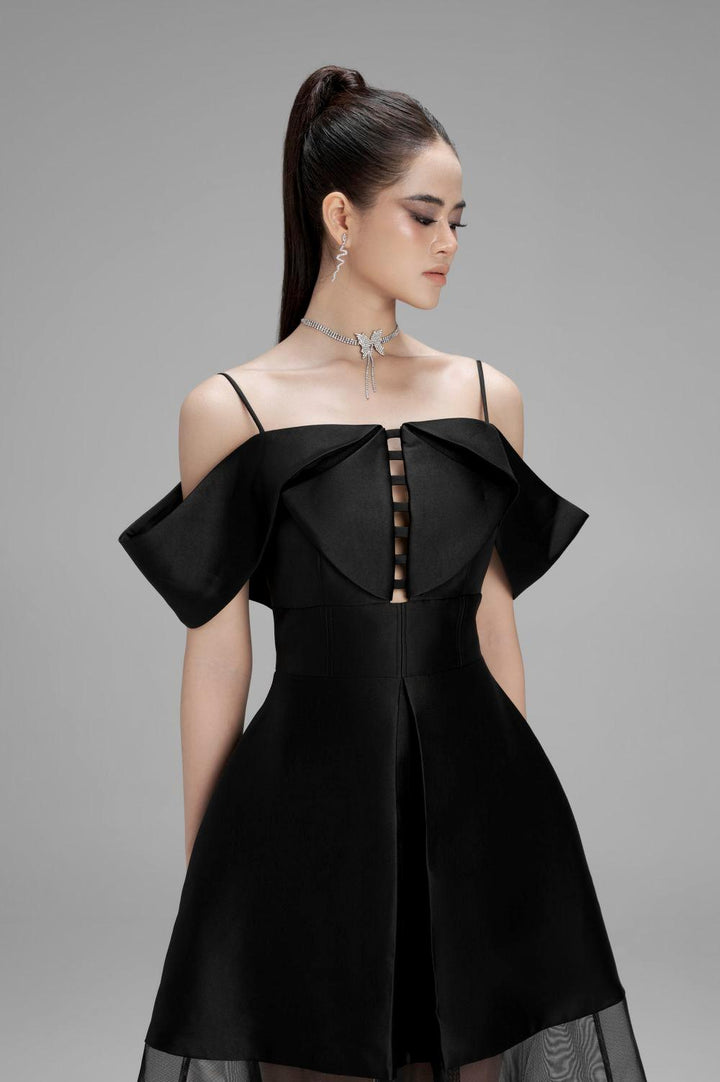 Lily A-line Cold Shoulder Sleeved Taffeta Midi Dress - MEAN BLVD