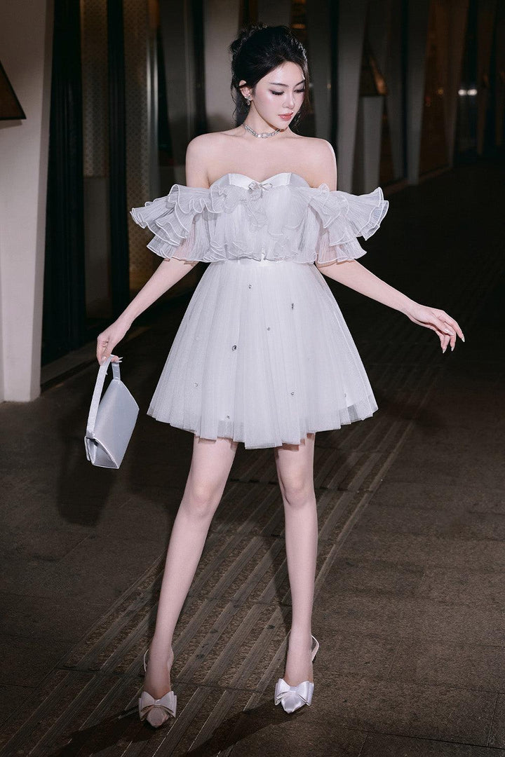 Lily A-line Off-Shoulder Mesh Taffeta Mini Dress - MEAN BLVD
