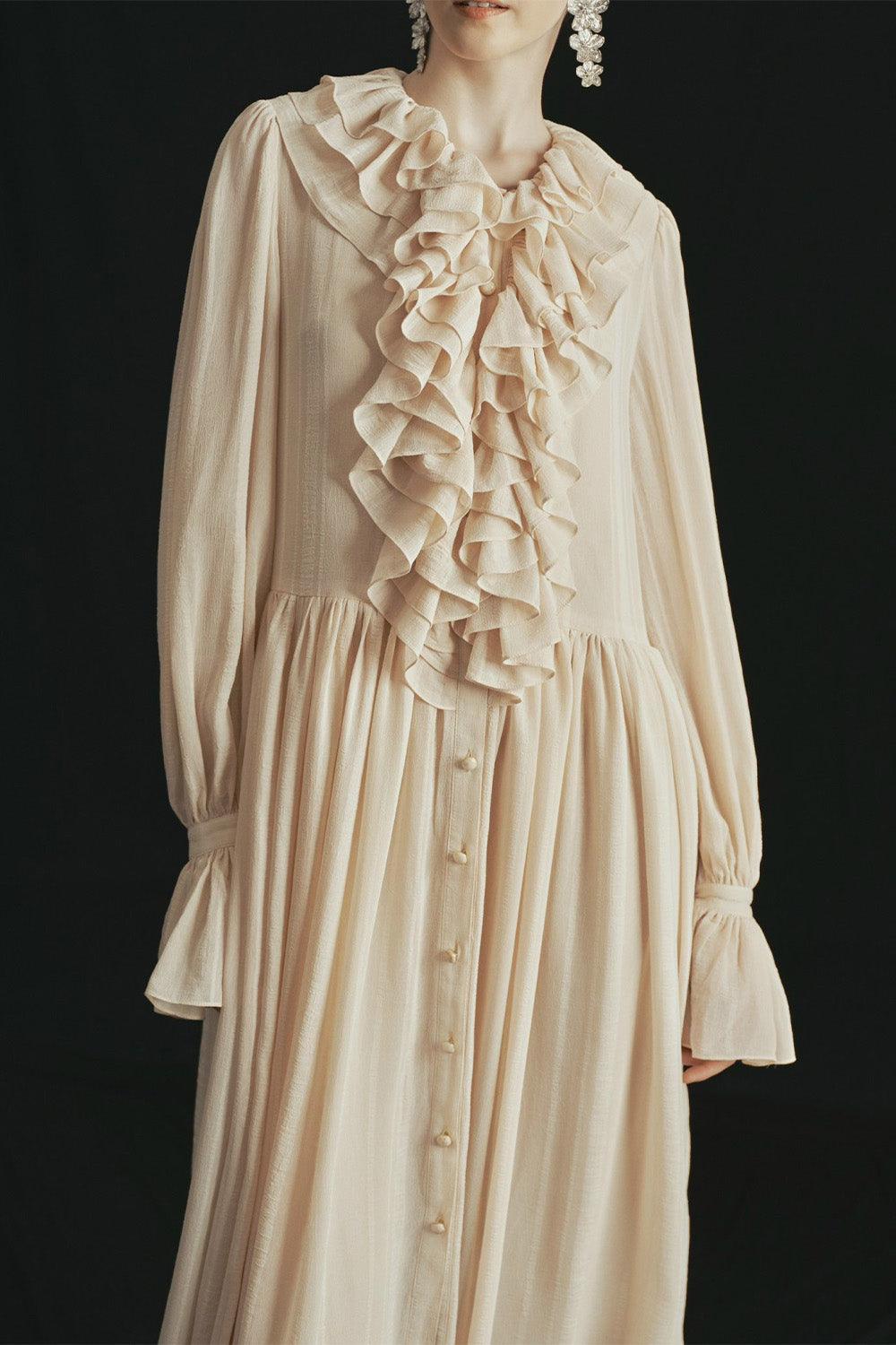 Lily Gathered Poet Sleeved Voile Midi Dress - MEAN BLVD