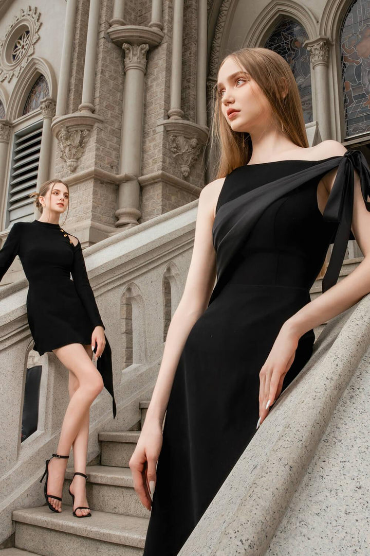 Limsi A-line Extended Flap Velvet Mini Dress - MEAN BLVD