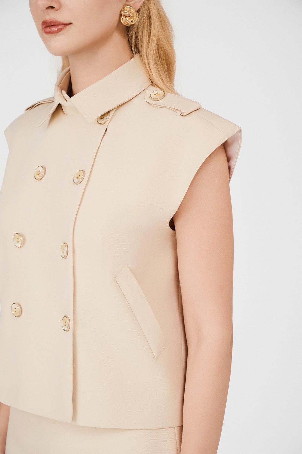 Lina Cropped Double Breasted Khaki Top - MEAN BLVD