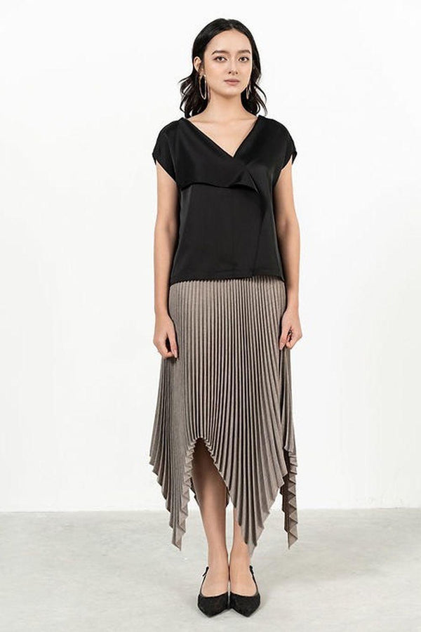Lina Pleated Asymmetric Polyester Midi Skirt - MEAN BLVD