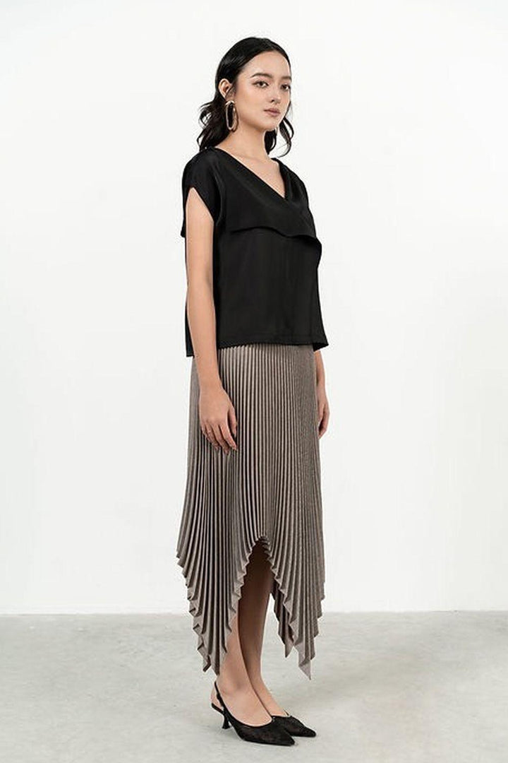 Lina Pleated Asymmetric Polyester Midi Skirt - MEAN BLVD