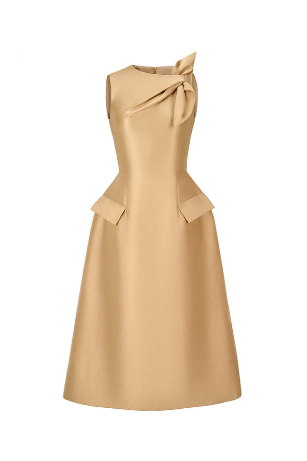 Linda A-line Sleeveless Glossy Taffeta Midi Dress - MEAN BLVD