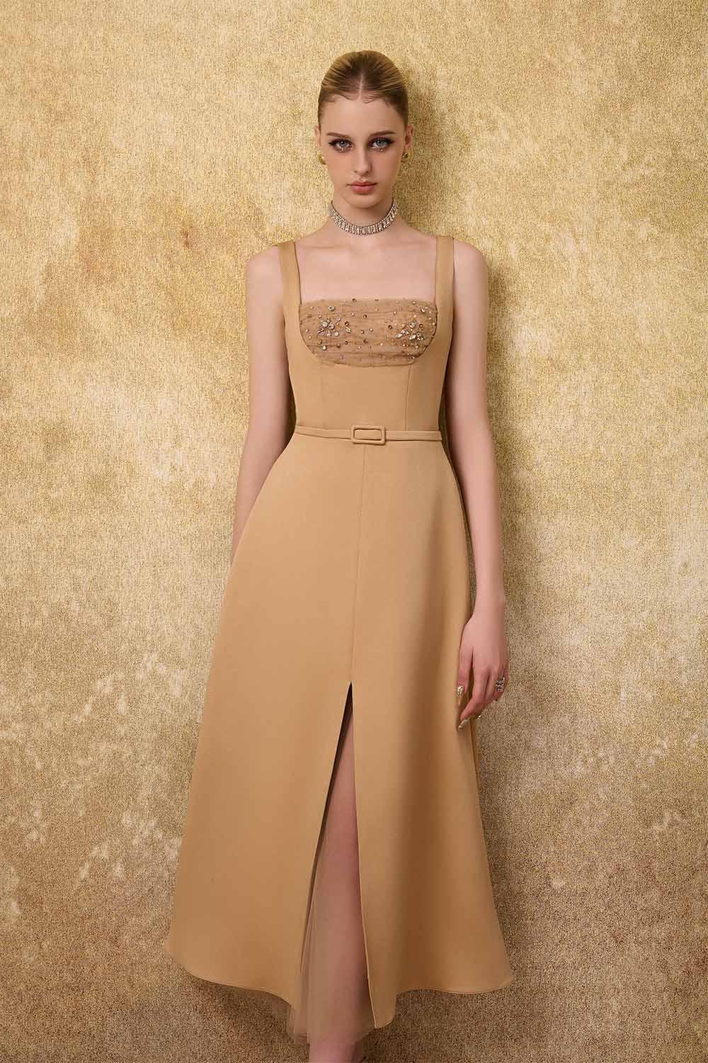 Liora A-line Loose Strap Taffeta Midi Dress - MEAN BLVD