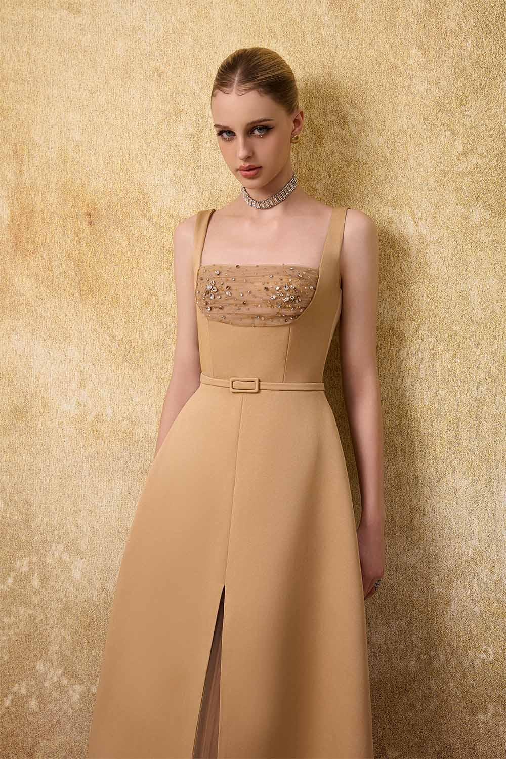 Liora A-line Loose Strap Taffeta Midi Dress - MEAN BLVD