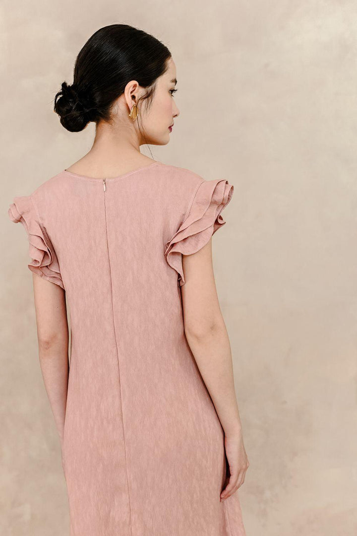 Liora A-line Ruffle Sleeved Silk Midi Dress - MEAN BLVD