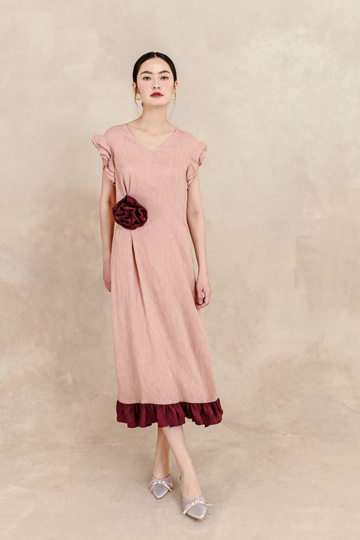 Liora A-line Ruffle Sleeved Silk Midi Dress - MEAN BLVD