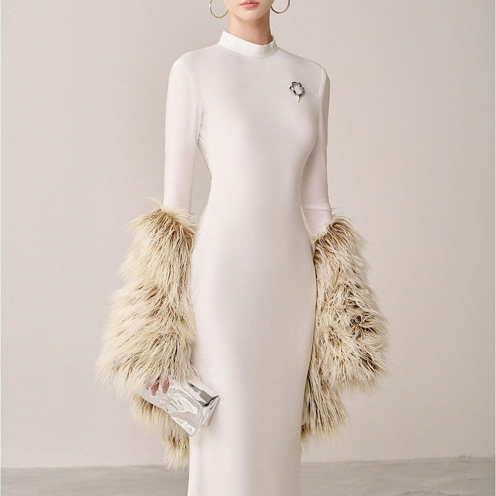 Liquid Sheath Mock Neck Spandex Ankle Length Dress - MEAN BLVD