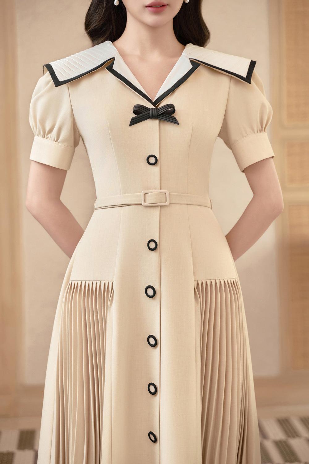 Lisa A-line Puffy Sleeved Linen Cotton Midi Dress - MEAN BLVD