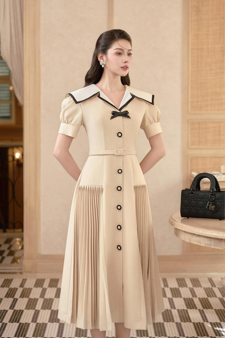 Lisa A-line Puffy Sleeved Linen Cotton Midi Dress - MEAN BLVD