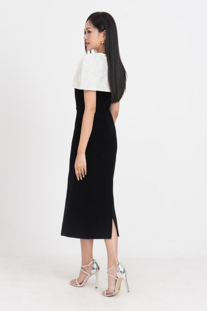 Lisa Trumpet Cape Shoulder Polycotton Midi Dress - MEAN BLVD