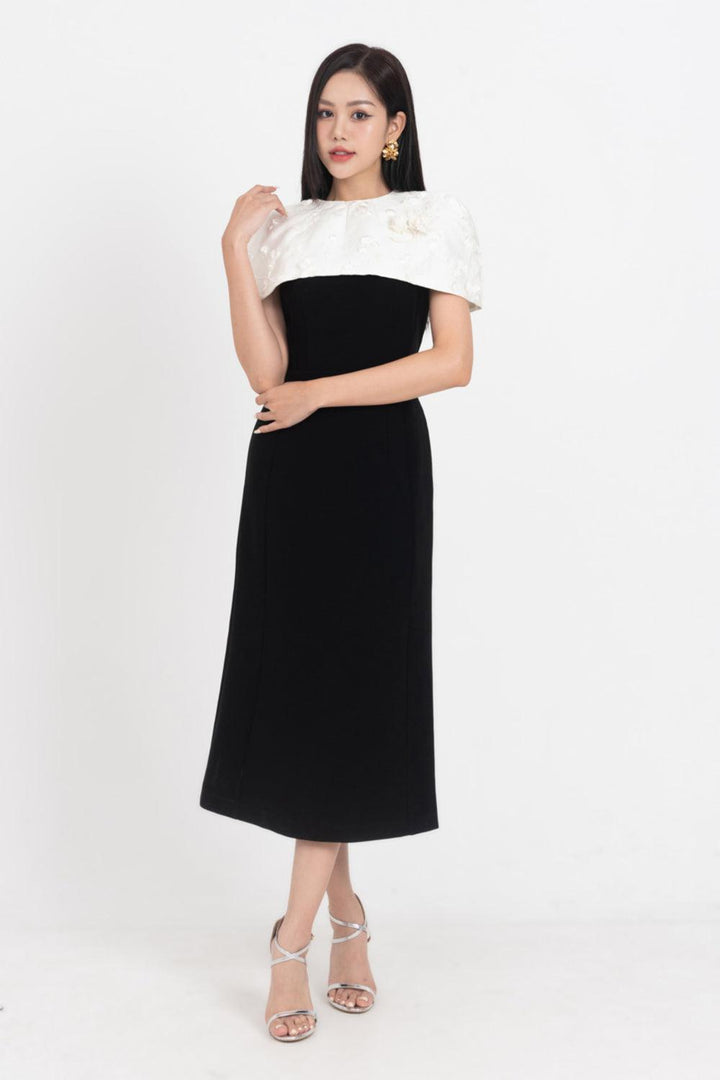 Lisa Trumpet Cape Shoulder Polycotton Midi Dress - MEAN BLVD