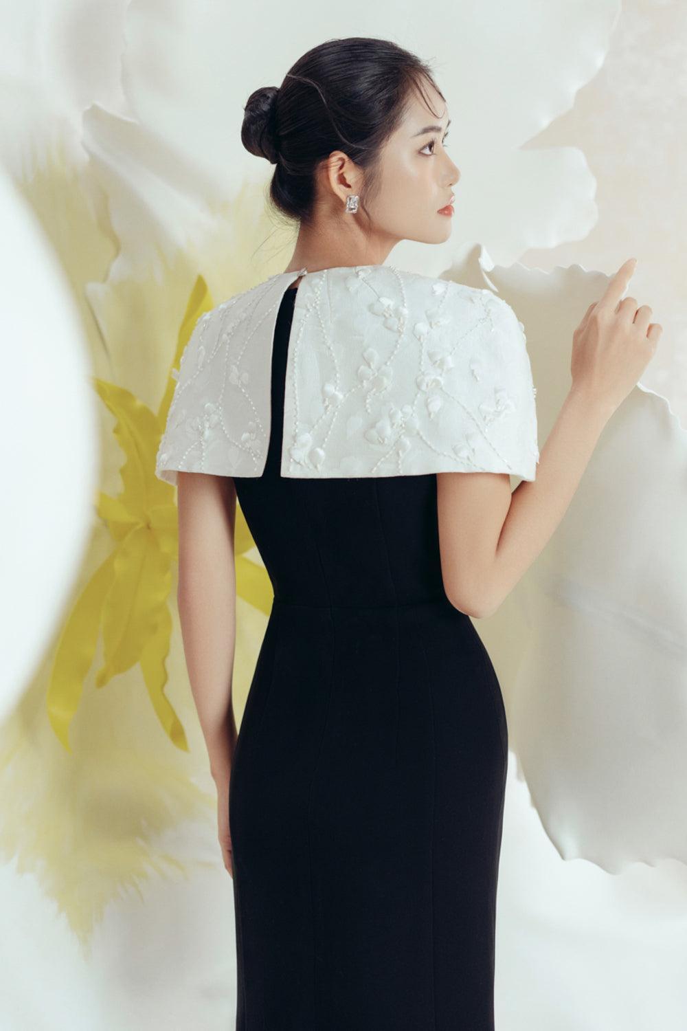 Lisa Trumpet Cape Shoulder Polycotton Midi Dress - MEAN BLVD