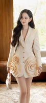 Lizzie Hourglass Flower Applique Khaki Silk Mini Dress - MEAN BLVD