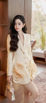 Lizzie Hourglass Flower Applique Khaki Silk Mini Dress - MEAN BLVD