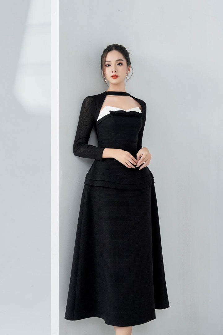 Lizzy Peplum Long Sleeved Tweed Midi Dress - MEAN BLVD