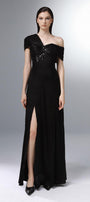Lodestar Slit Asymmetric Sleeved Silk Floor Length Dress - MEAN BLVD