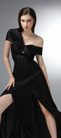 Lodestar Slit Asymmetric Sleeved Silk Floor Length Dress - MEAN BLVD