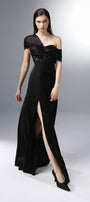 Lodestar Slit Asymmetric Sleeved Silk Floor Length Dress - MEAN BLVD
