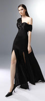 Lodestar Slit Asymmetric Sleeved Silk Floor Length Dress - MEAN BLVD
