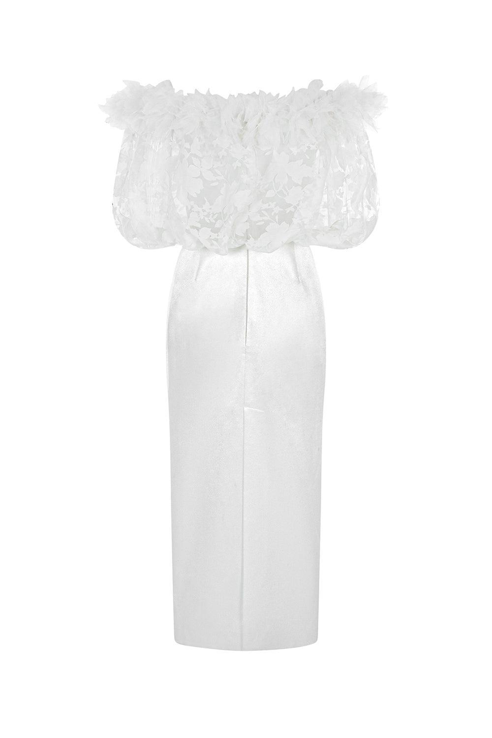 Lolabelle Sheath Off-Shoulder Silk Chiffon Midi Dress - MEAN BLVD