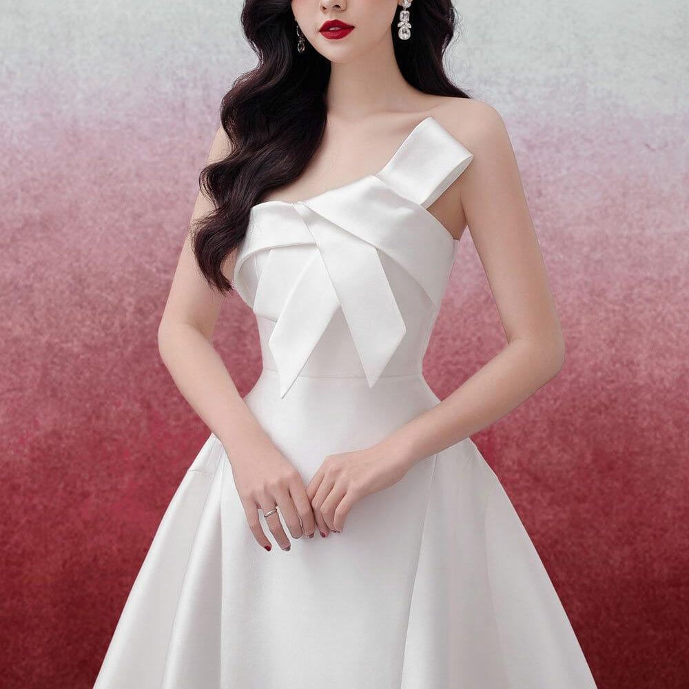 Lona Strapless Draped Trerena Taffeta Midi Dress - MEAN BLVD