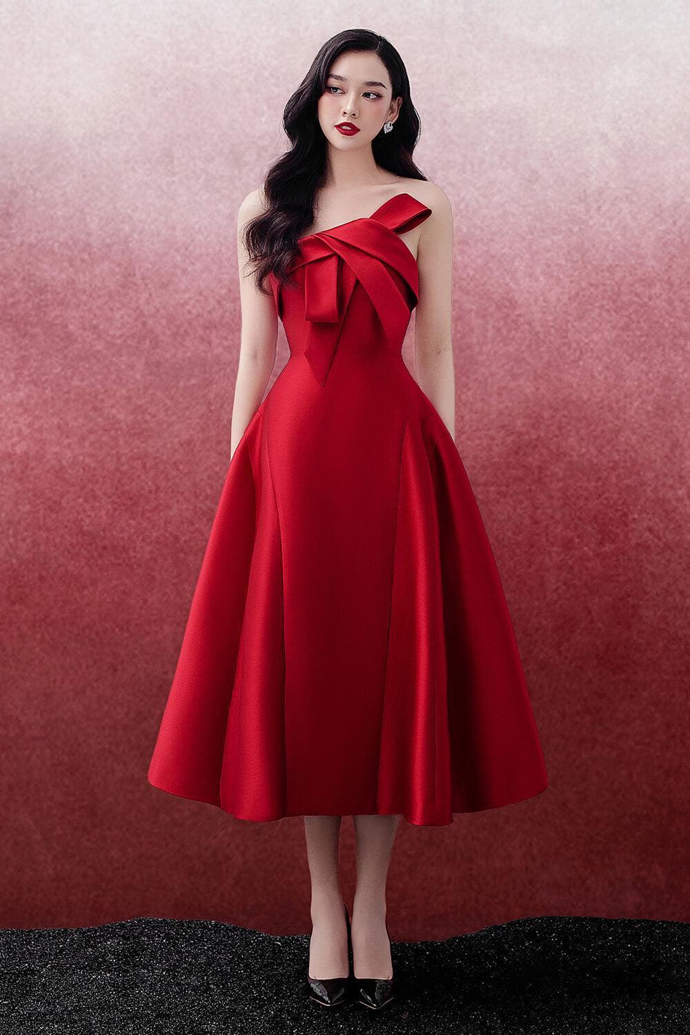 Lona Strapless Draped Trerena Taffeta Midi Dress - MEAN BLVD