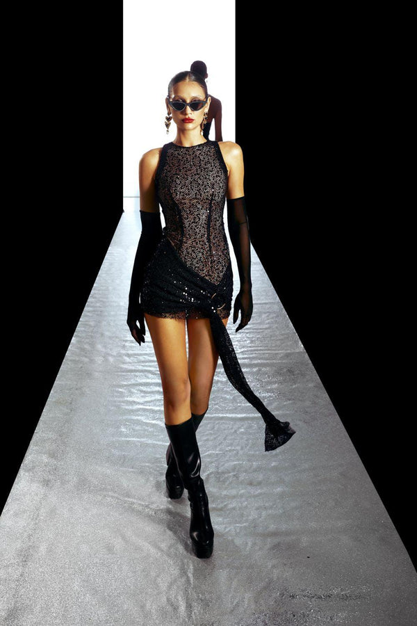 London Bodycon Sleeveless Mesh Sequin Mini Dress - MEAN BLVD