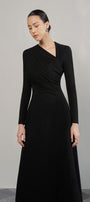 Lopsided A-line Long Sleeved Crinkle Crepe Midi Dress - MEAN BLVD