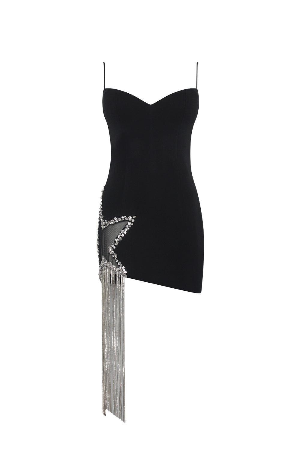 Lorela Asymmetric Semi-Heart Neck Crepe Mini Dress - MEAN BLVD