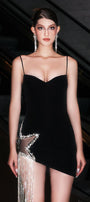 Lorela Asymmetric Semi-Heart Neck Crepe Mini Dress - MEAN BLVD